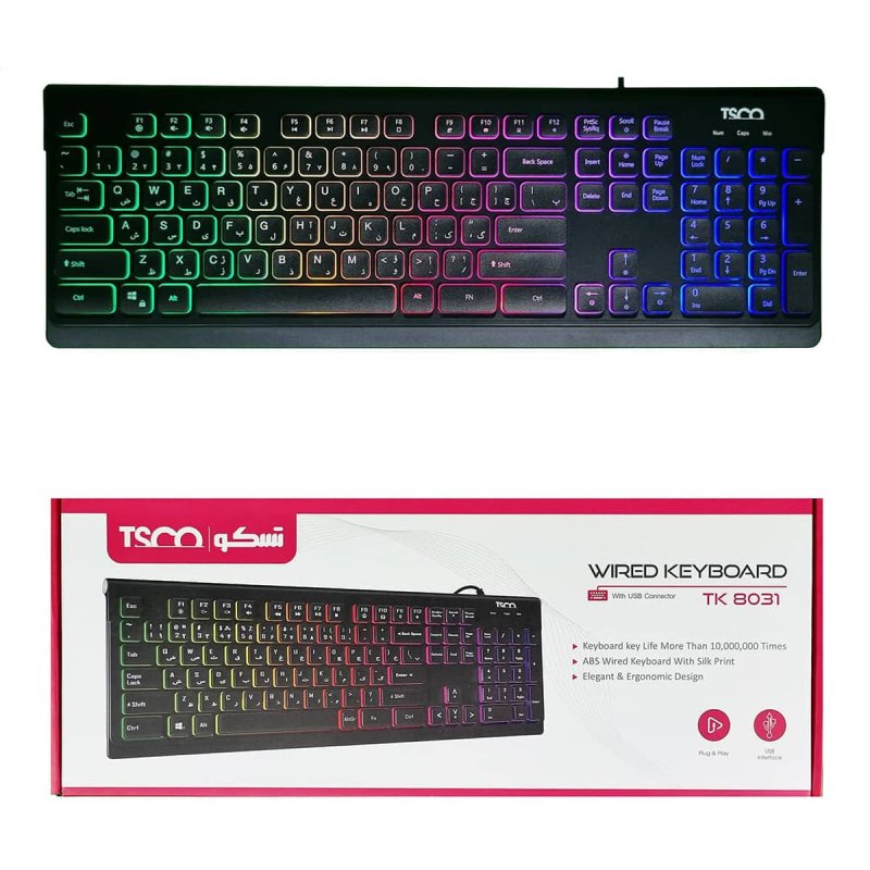 کیبورد گیمینگ سیم دار تسکو مدلWired Gaming Keyboard TSCO TK-8031 در قائم آی تی