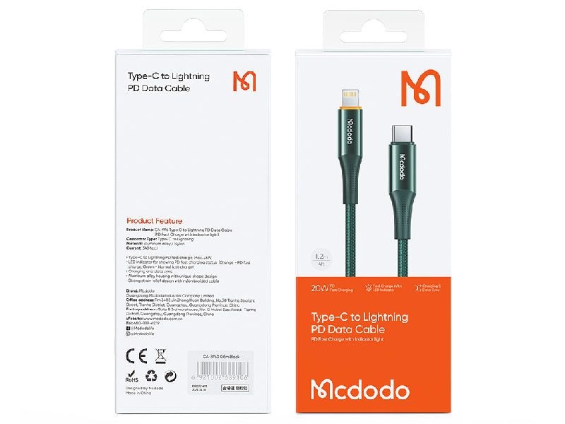 کابل شارژ لایتنینگ به تایپ سی مک دودو CABLE LIGHTNING TO TYPE-C MCDODO CA-9960 طول 1.2 متر 3 آمپر