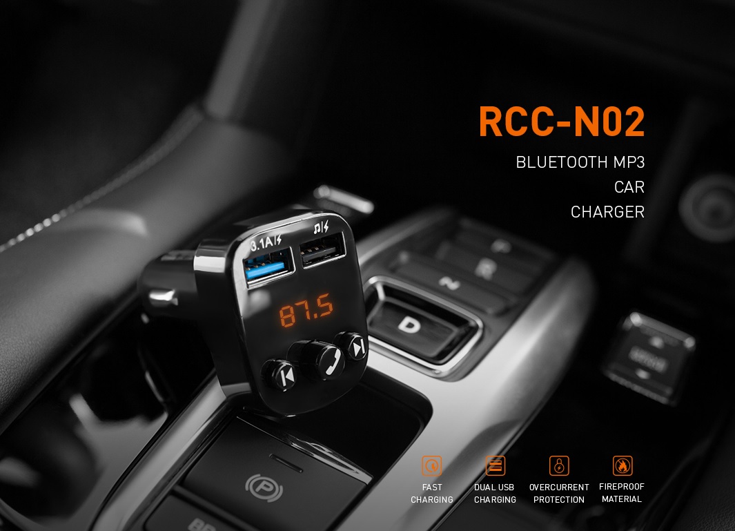 شارژر فندکی و گیرنده بلوتوث رسی مدل Car Bluetooth Player & Charger Recci RCC-N02 در قائم آی تی