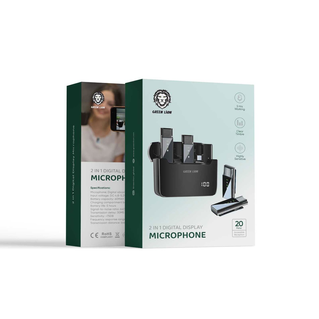 میکروفون بیسیم گرین لاین مدل Microphone Wireless Green Lion 2 in 1 DDMTCBK در قائم آی تی 