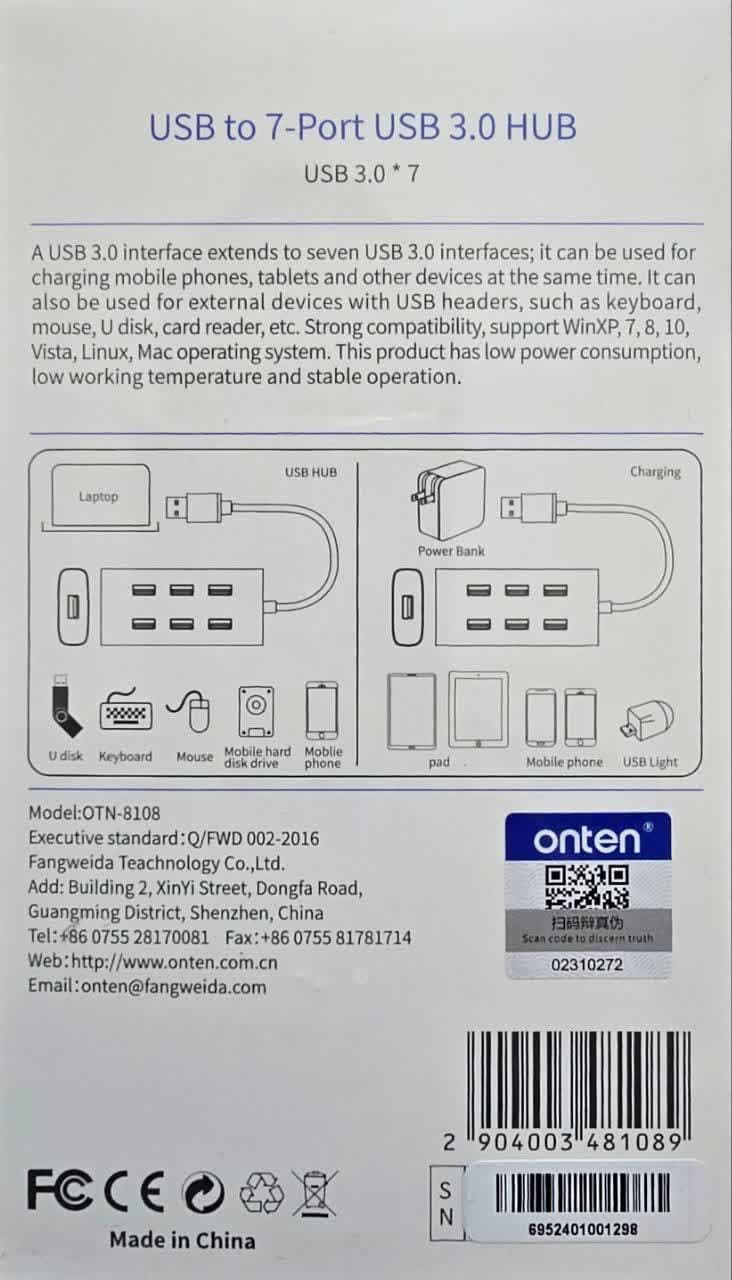 هاب 7پورت USB3.0 اونتن مدل ONTEN OTN-8108