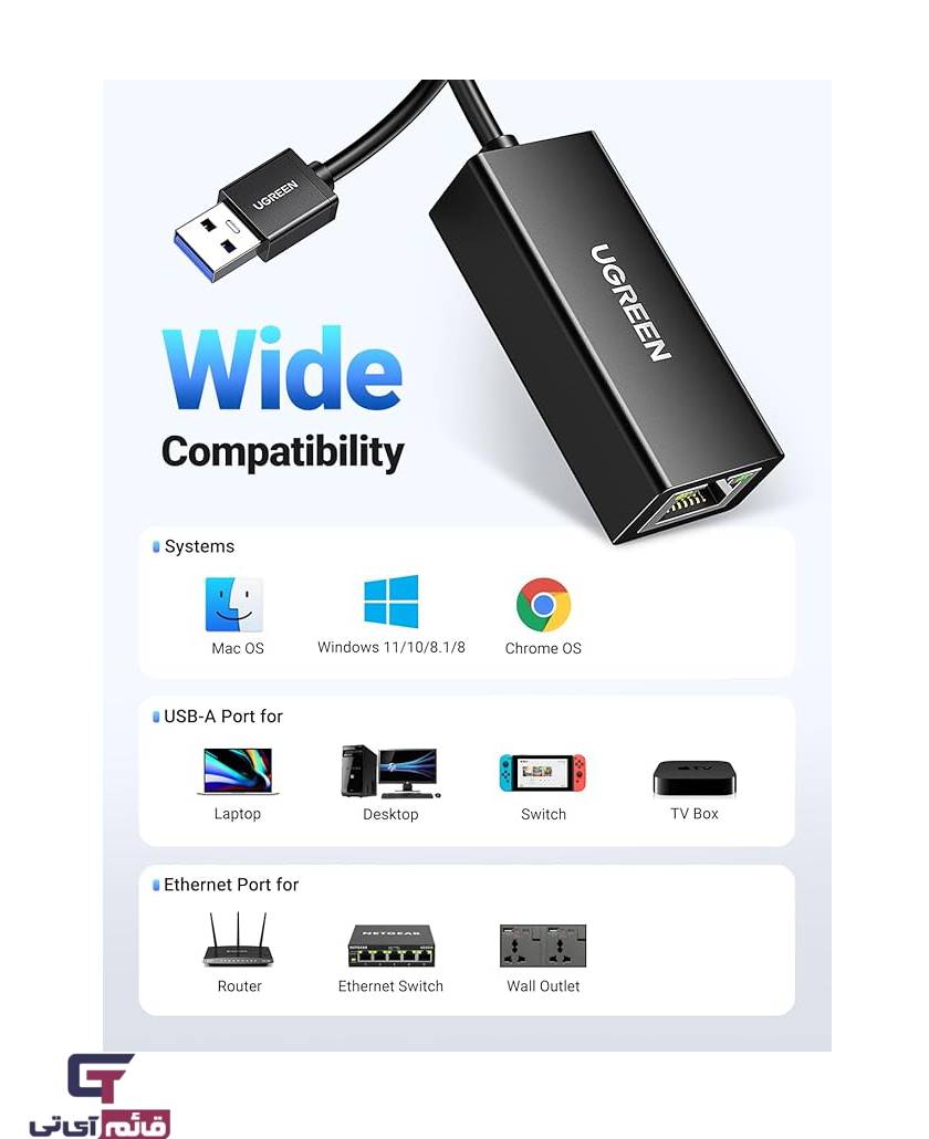 تبدیل شبکه یوگرین مدل USB3 To Ethernet Gigabit CR111 UGreen در قائم آی تی