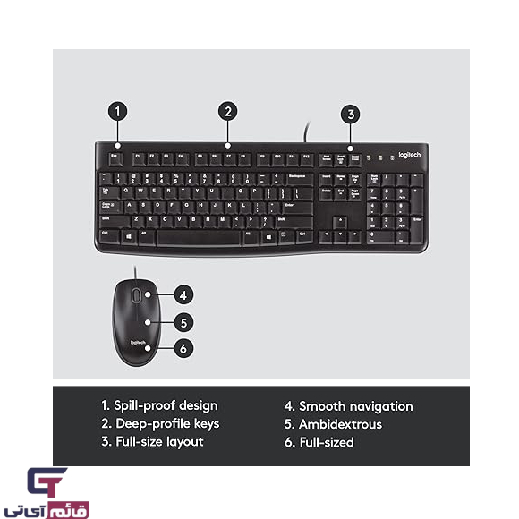 کیبورد و ماوس سیمدار لاجیتک مدل Wired Keyboard & Mouse Logitech MK-120 با حروف فارسی در قائم آی تی