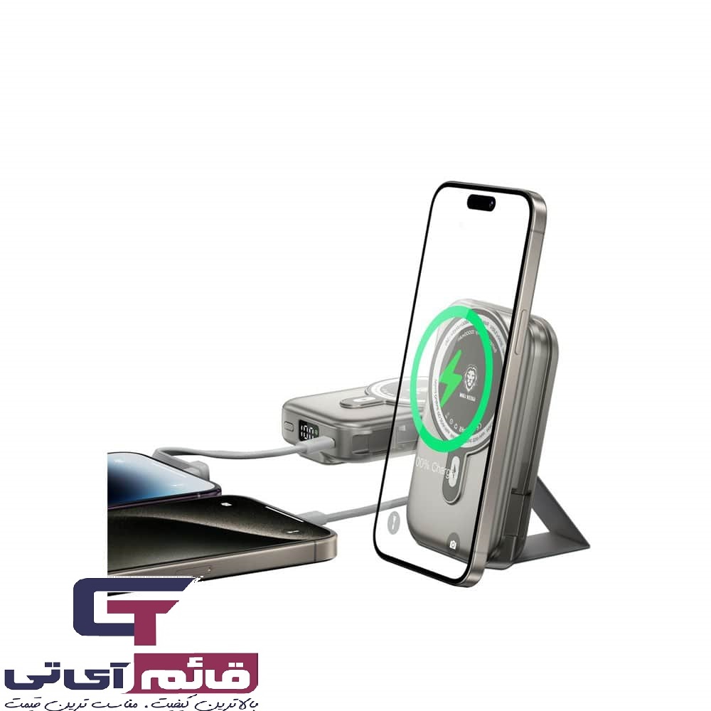 پاوربانک مگنتی گرین لاین مدل Magsafe Power Bank Green Lion Monaco Grip 10000Ma 15W در قائم آی تی