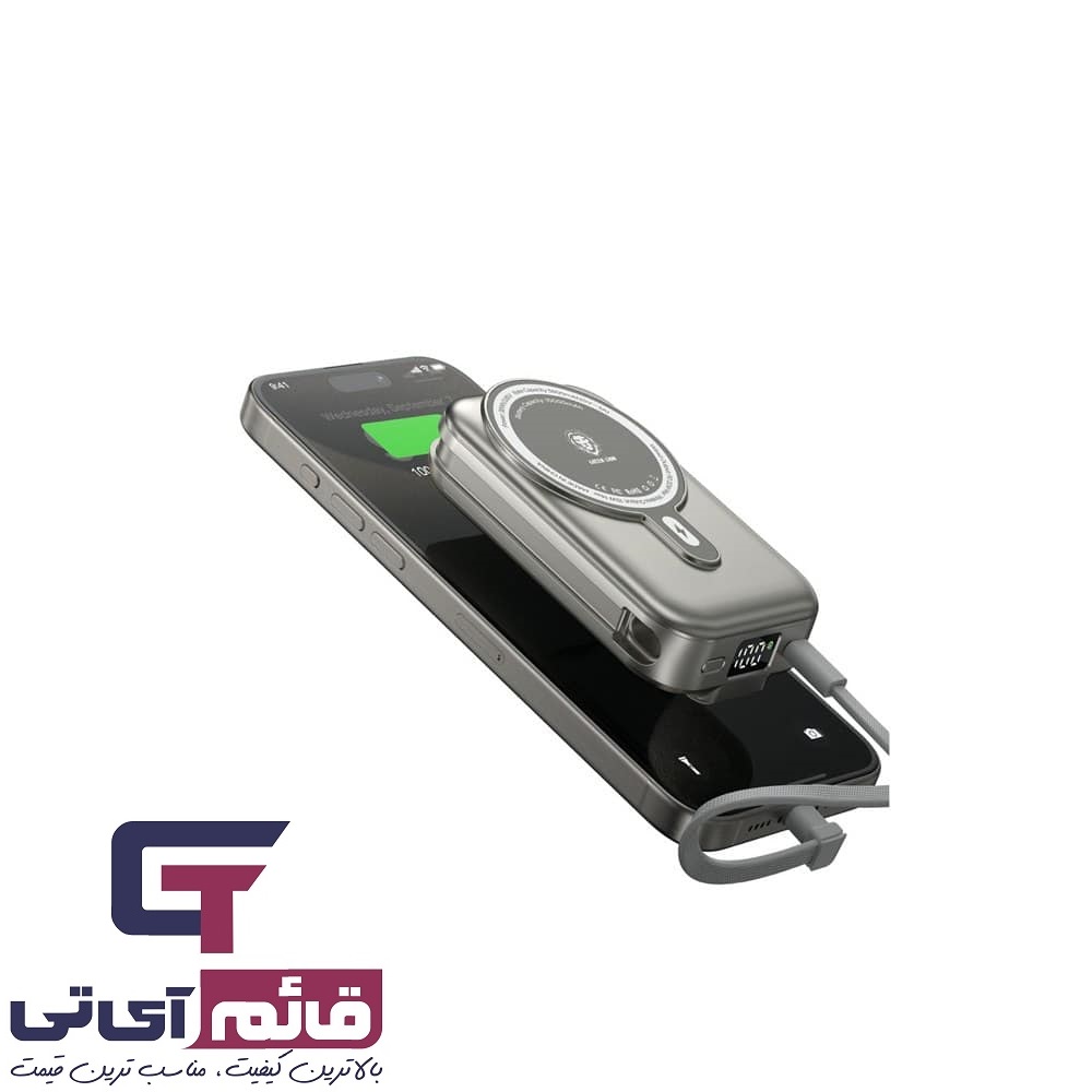 پاوربانک مگنتی گرین لاین مدل Magsafe Power Bank Green Lion Monaco Grip 10000Ma 15W در قائم آی تی