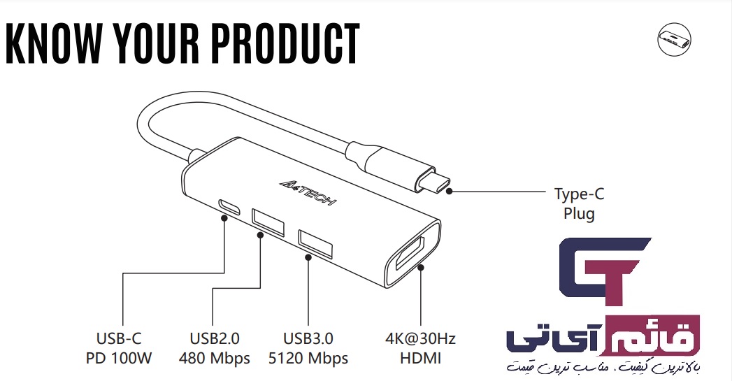 هاب ایفورتک 4 پورت تایپ سی مدل Type-C Hub A4tech DST 40C